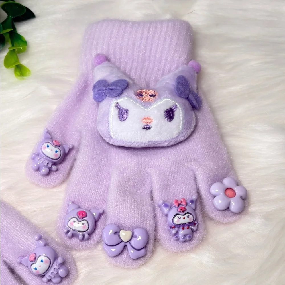 Cute Kuromi Character Kids‎ Fuzzy Gloves